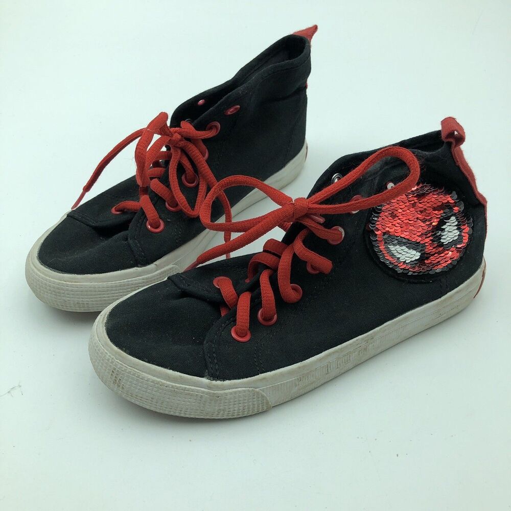 H&M Marvel Sequin Flip Spiderman Captain America Midtop Kids Shoes Red Black 1.5
